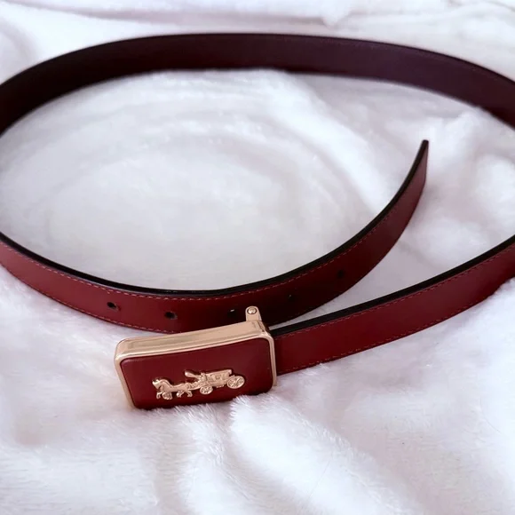Coach Dark Brown Red Carriage Leather Belt display picture 3